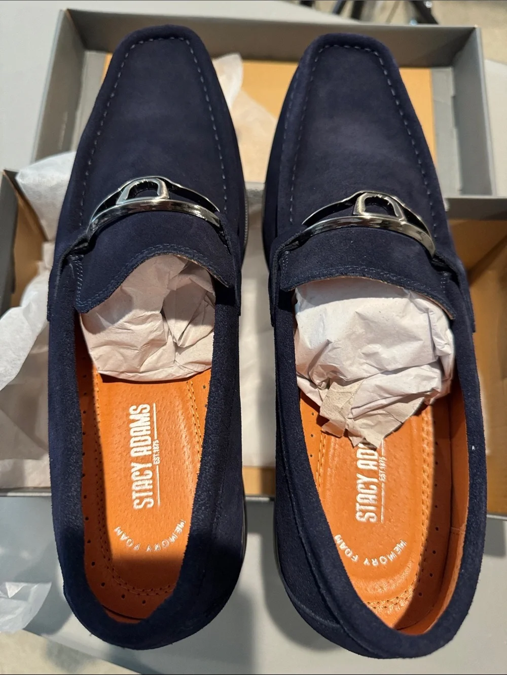 Stacy Adams Navy Suede Bit Slip-On Loafers